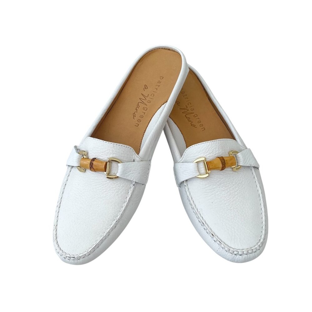 Patricia Green White Island Bamboo Leather Mules | Size 9